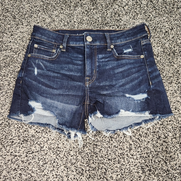 American Eagle Outfitters Pants - American Eagle Midi Shorts Women Size 8,Destruction,Darkwash,Next Level Stretch
